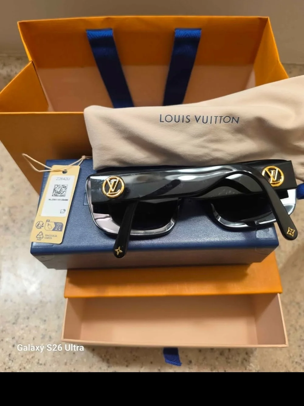 Louis Vuitton Black Sunglasses with Gold Hardware